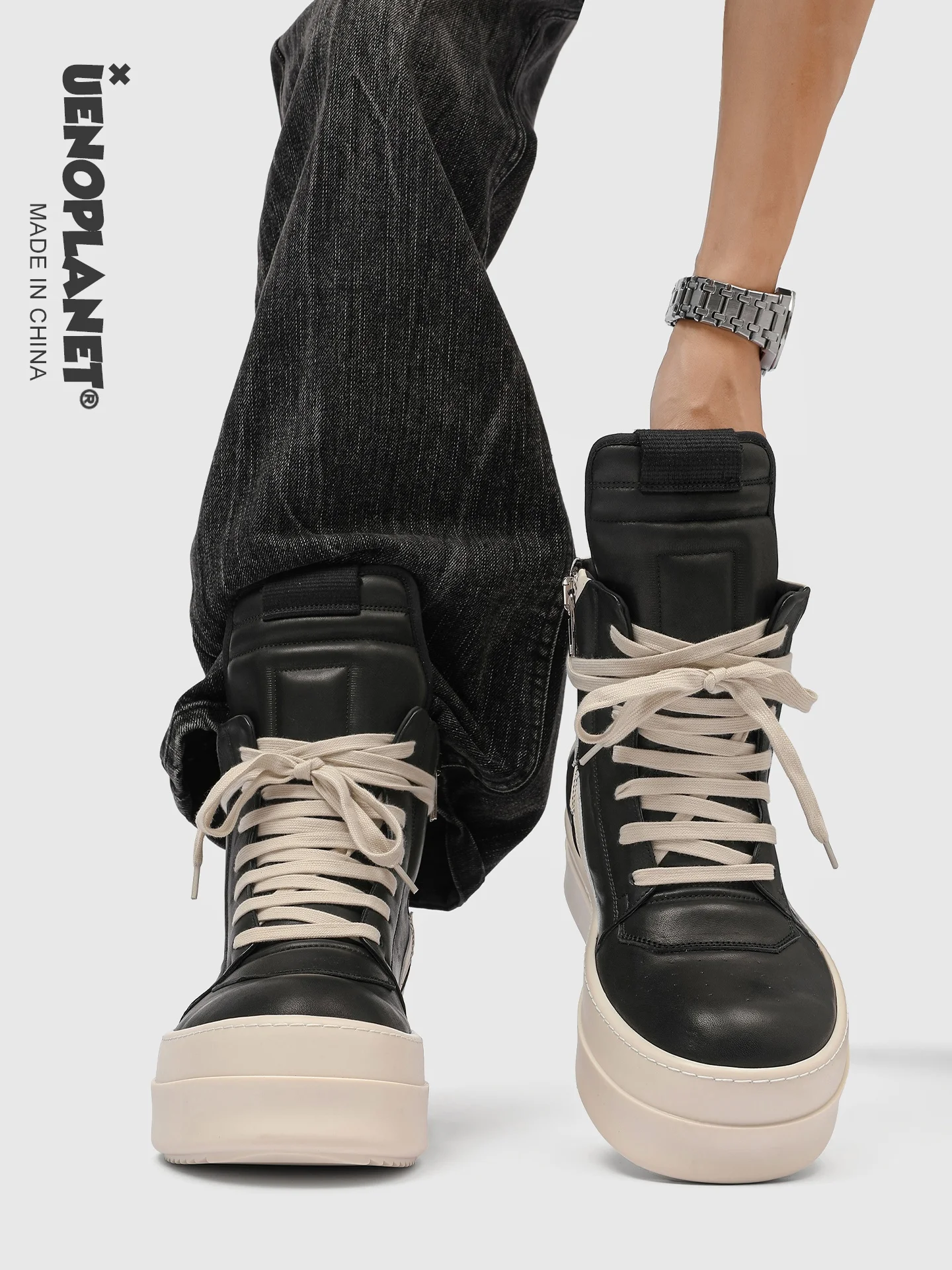 

ex High-Top Boots UPL Thi Bot Versatile k High-Tops Increase Height oe round Toe Retro Sle Spor...