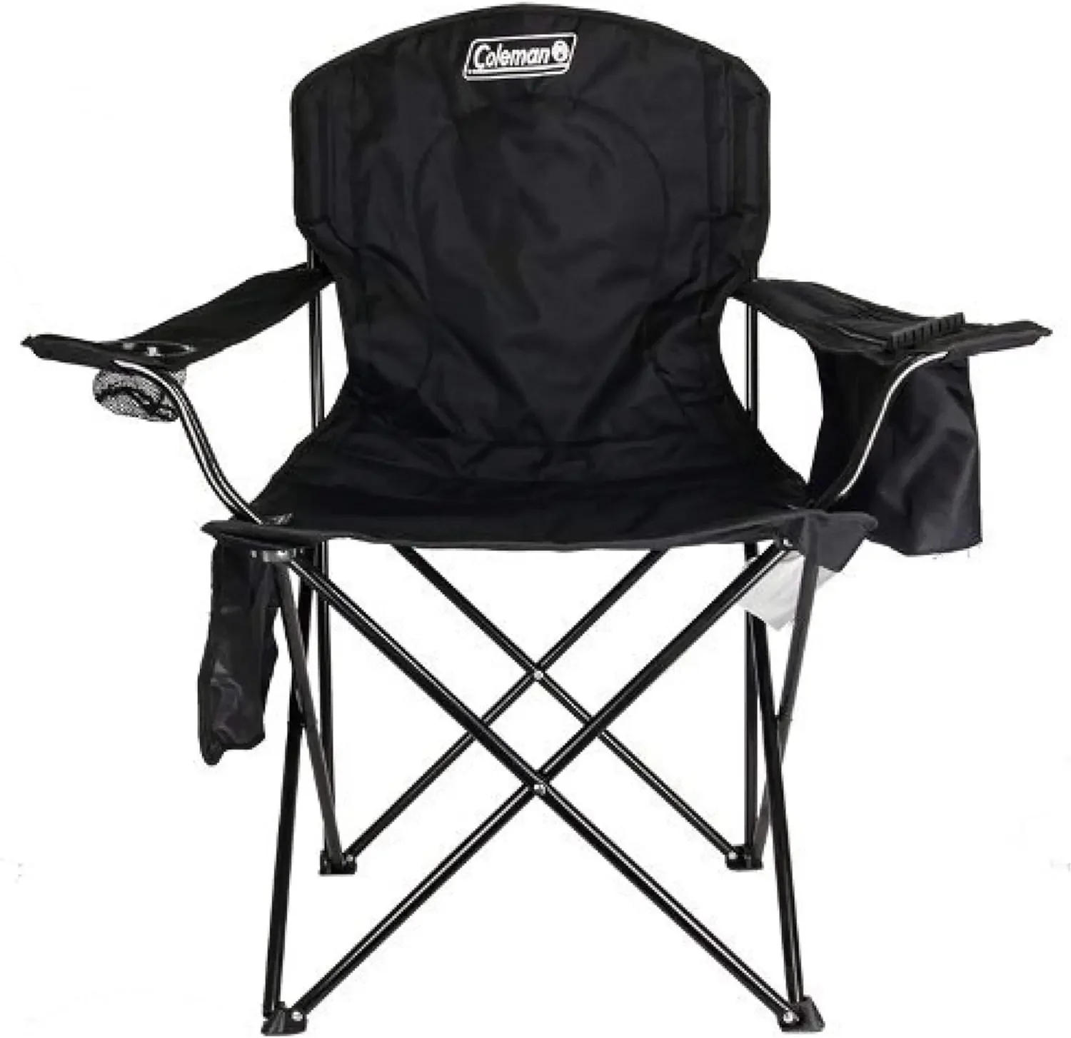 Portable Camping Chair, Fully Cushioned Seat and Back with Side Pocket and Cup Holder, Carry Bag Included, Collapsible Chair