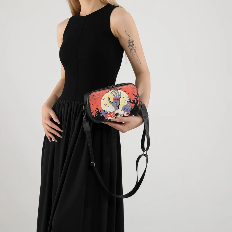

Fashion Shoulder Bag for Women PU Leather Novelty Satchel Halloween Chic Hobo Bags Zipper Satchel Bag Gothic Phone Crossbody Bag