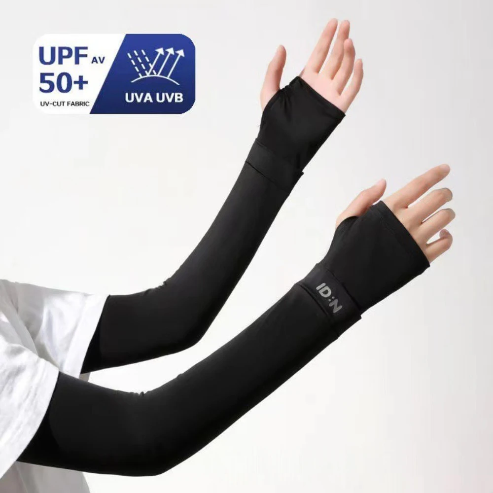 Nuevas mangas de protección solar de Color sólido Anti-UV guantes de conducción de seda de hielo transpirable protector de brazo suelto mujeres hombres
