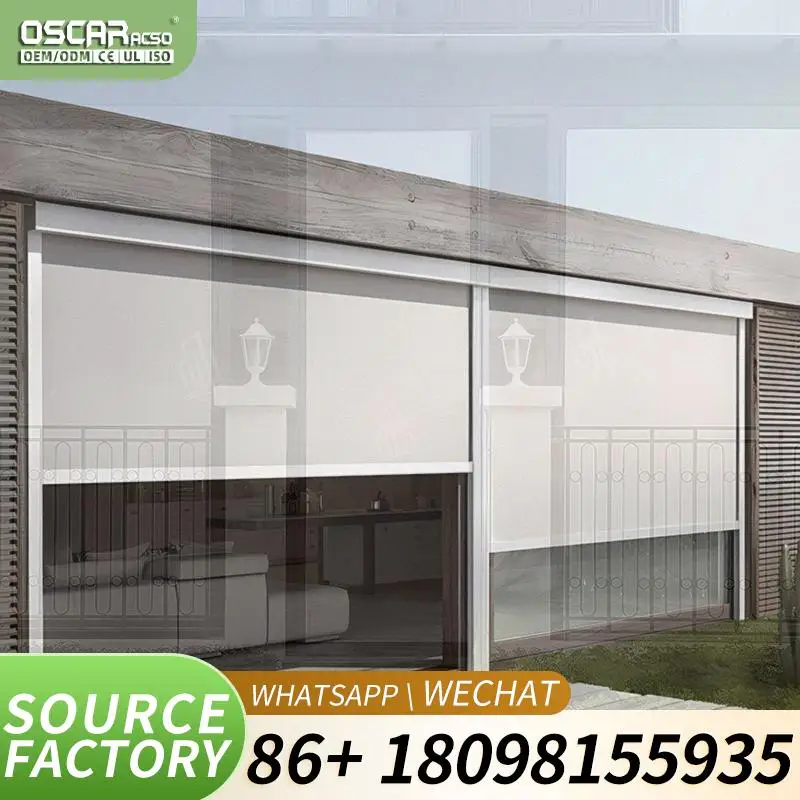 Motorized Roller Blinds Aluminum Frame Patio Outdoor Zipped Screen Side Shutter Shades Rolling Blind