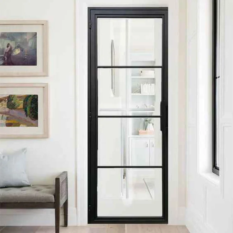 Modern Latest French Nigeria Interior-Gate Design Iron Interior Partition Pivot Door With Frosted Glass Panel Insert for Sale