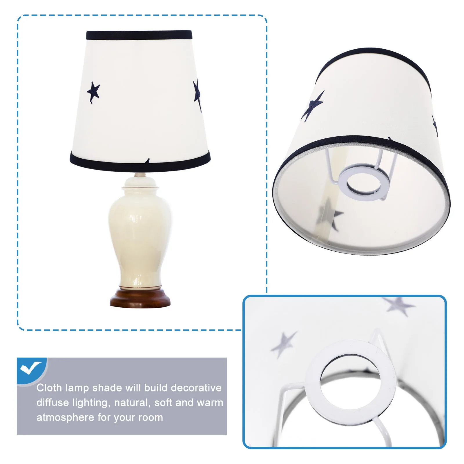 

Star Pattern Decorative Linen Lampshade Metal Frame Light Shell for Bedside Table Floor Lamps Home Decor Lamp Shade