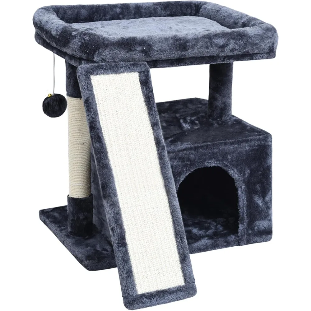 

Small Cat Tree for Indoor Cats，Cats Tower with Scratching Post and Board，House with Perch