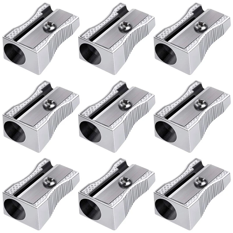 Mini sacapuntas de Metal a granel, sacapuntas de mano plateado, un solo orificio, aleación de aluminio, lápiz Manual, paquete de 48