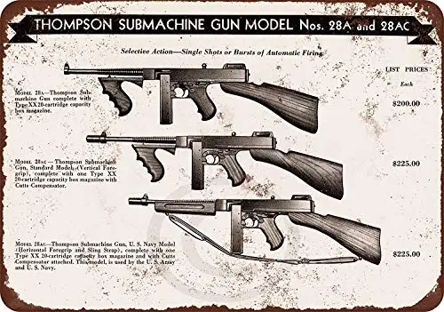 Metal Signs Vintage 1944 Thompson Submachine Guns Retro Style Ranch Funny Tin Sign 8 x 12 Inches Garage Decor Art