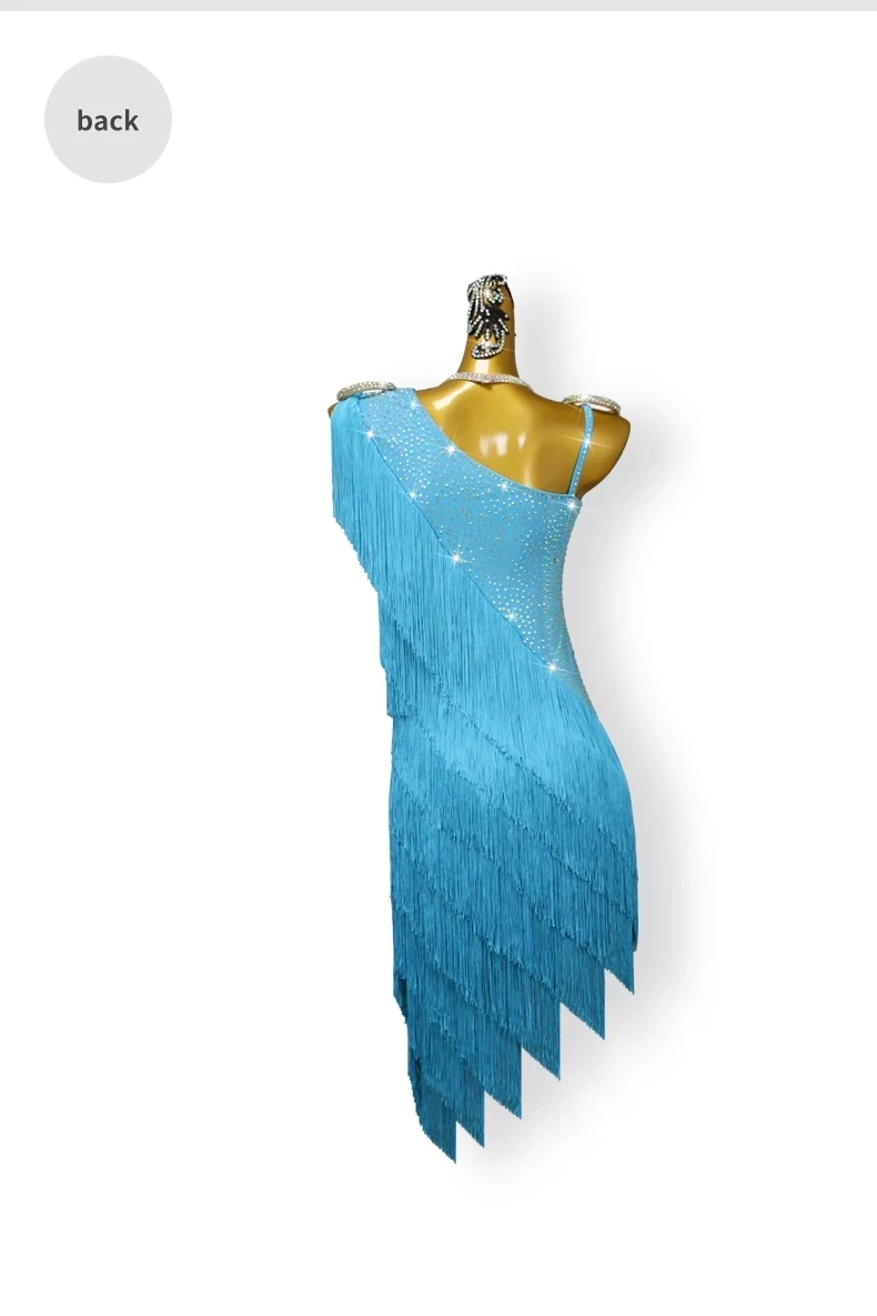 Damen-Tanzkostüm, Lateinamerikanisches Kleid, Performance-Wettbewerbskostüm, Ballsaalkleid, Elegante, Sexy Kleidung, Fransenbesetztes Sport-Tanzkostüm – Detail 10