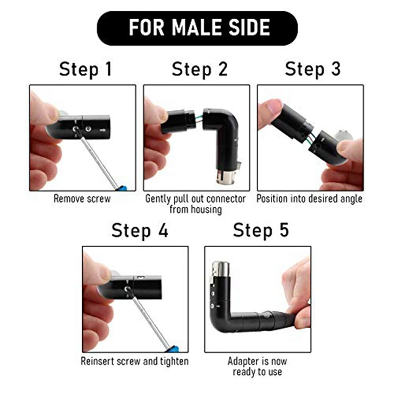 Rotatable XLR Angle Adapter Dual Male And Female L-Shaped Connector Metal Adapter With 4 Adjustable Angle Positions