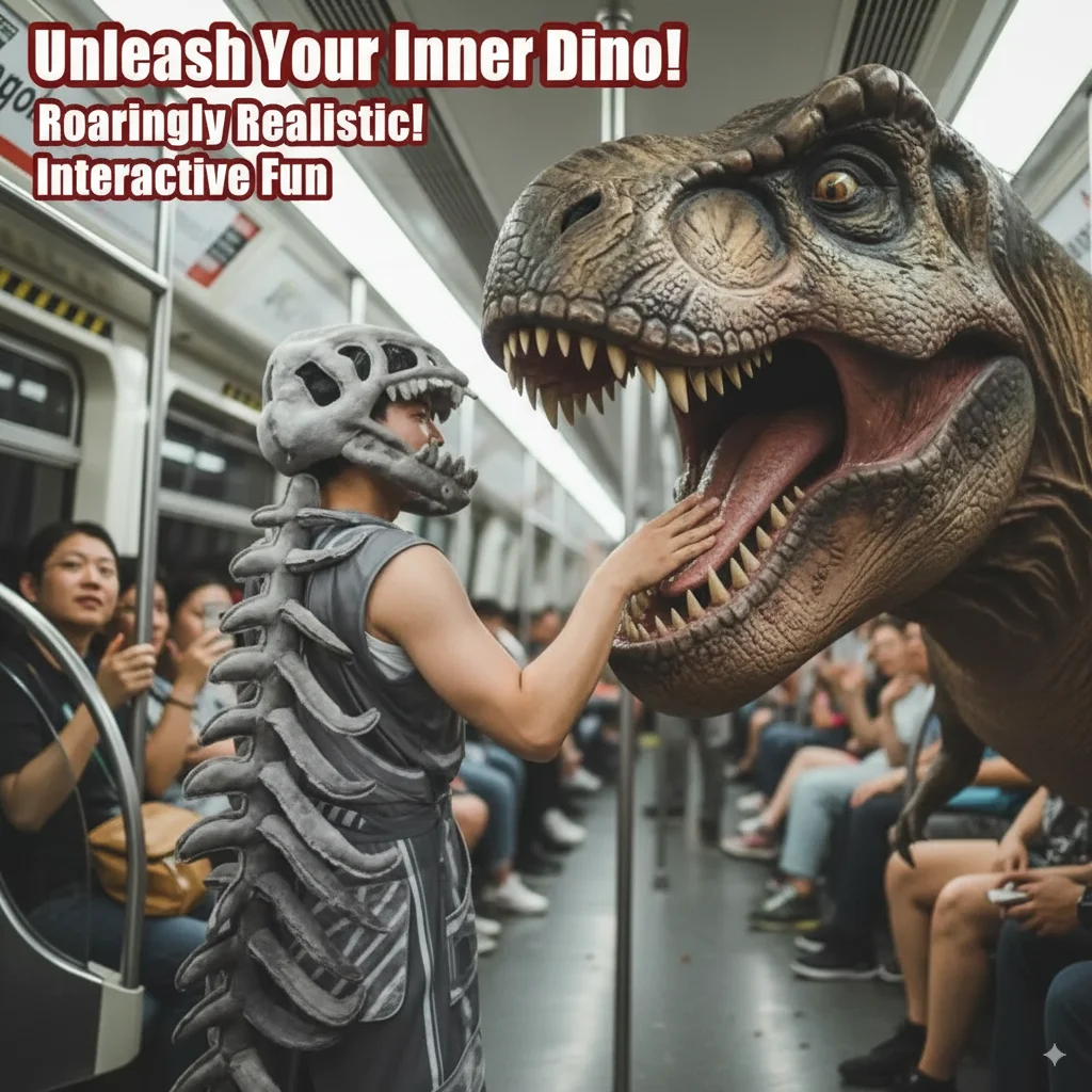 

Halloween 3D Dinosaur Skeleton Costume Adult Cosplay Plush Skull Headgear Realistic Dinosaur Outfit Party Dress Up Jumpsuit