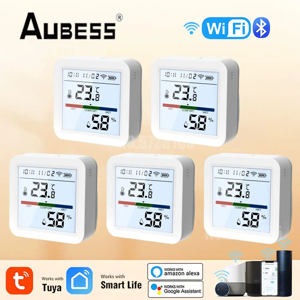 Tuya WiFi Sensor de Temperatura e Umidade com Luz de Fundo, Higrômetro Interno, Termômetro, Detector Remoto, Suporte Alexa, Google Home