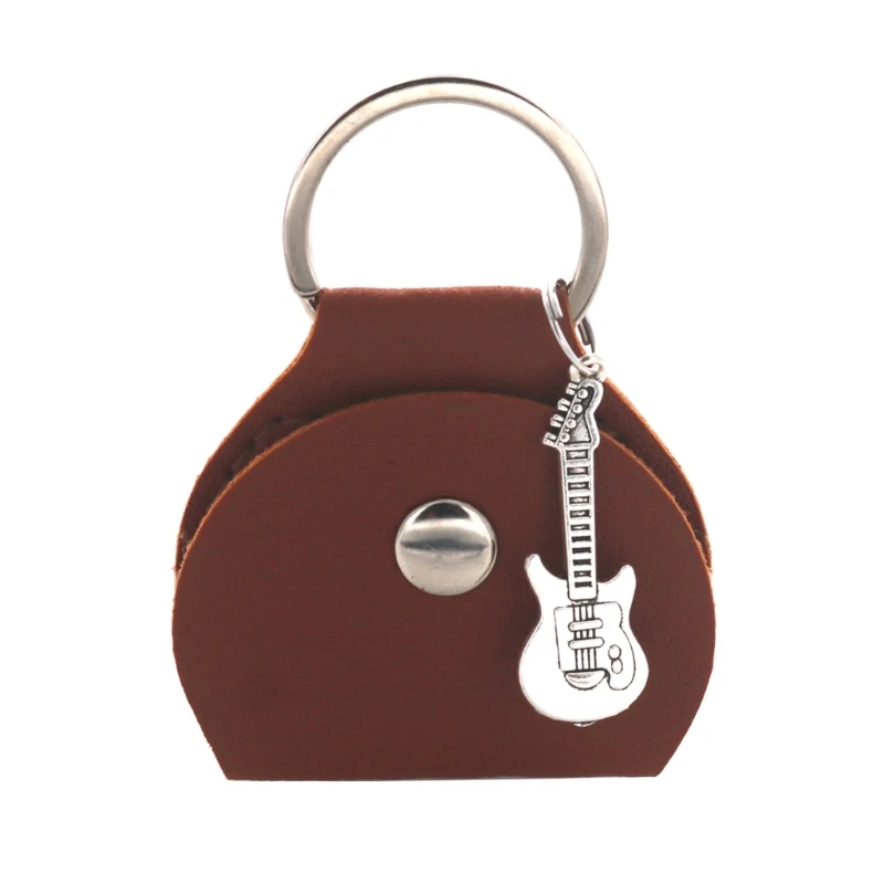 Guitar Pick Holder Keychain PU Leather Guitar Pick Case Guitar Plectrums Bag Key Fob Cases Bag Gift for Guitar Player