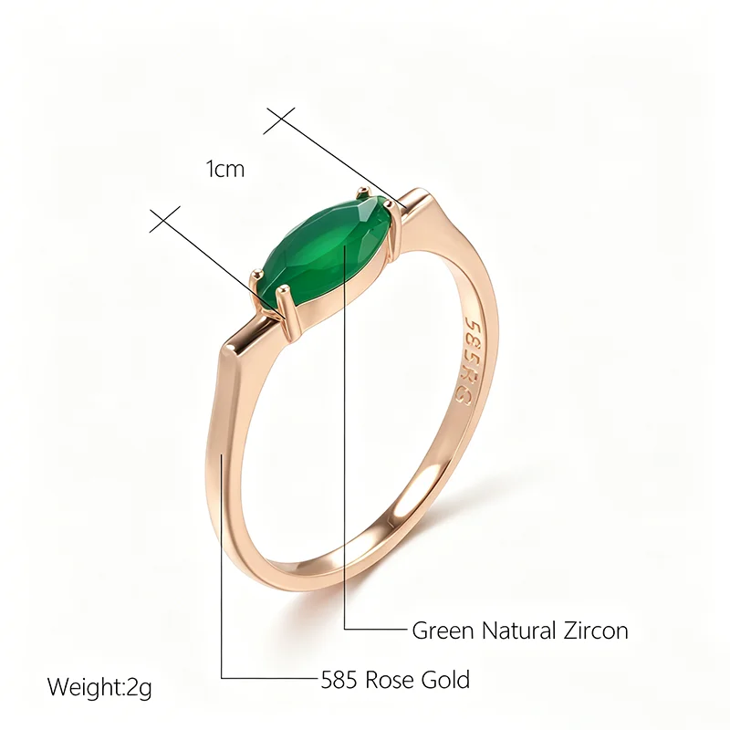 Kienl New Simple 585 Rose Gold Ring for Women Luxury Green Natural Zircon Bride Ring Vintage Wedding Jewelry Fashion 2022