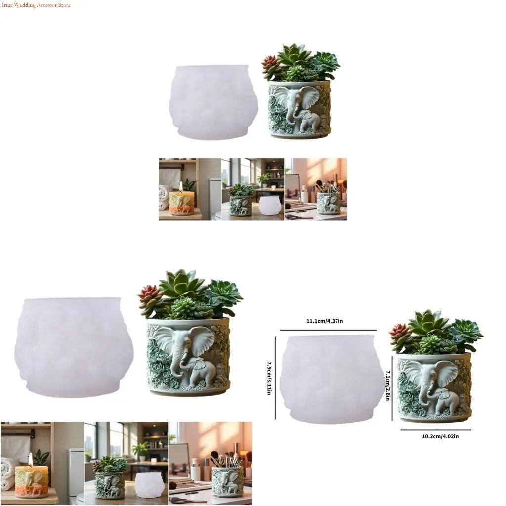 G92D Flexible Reusable Flowerpot Mold with Detailed Elephant Design Silicone Texture for Resin Concrete Cement Crafting