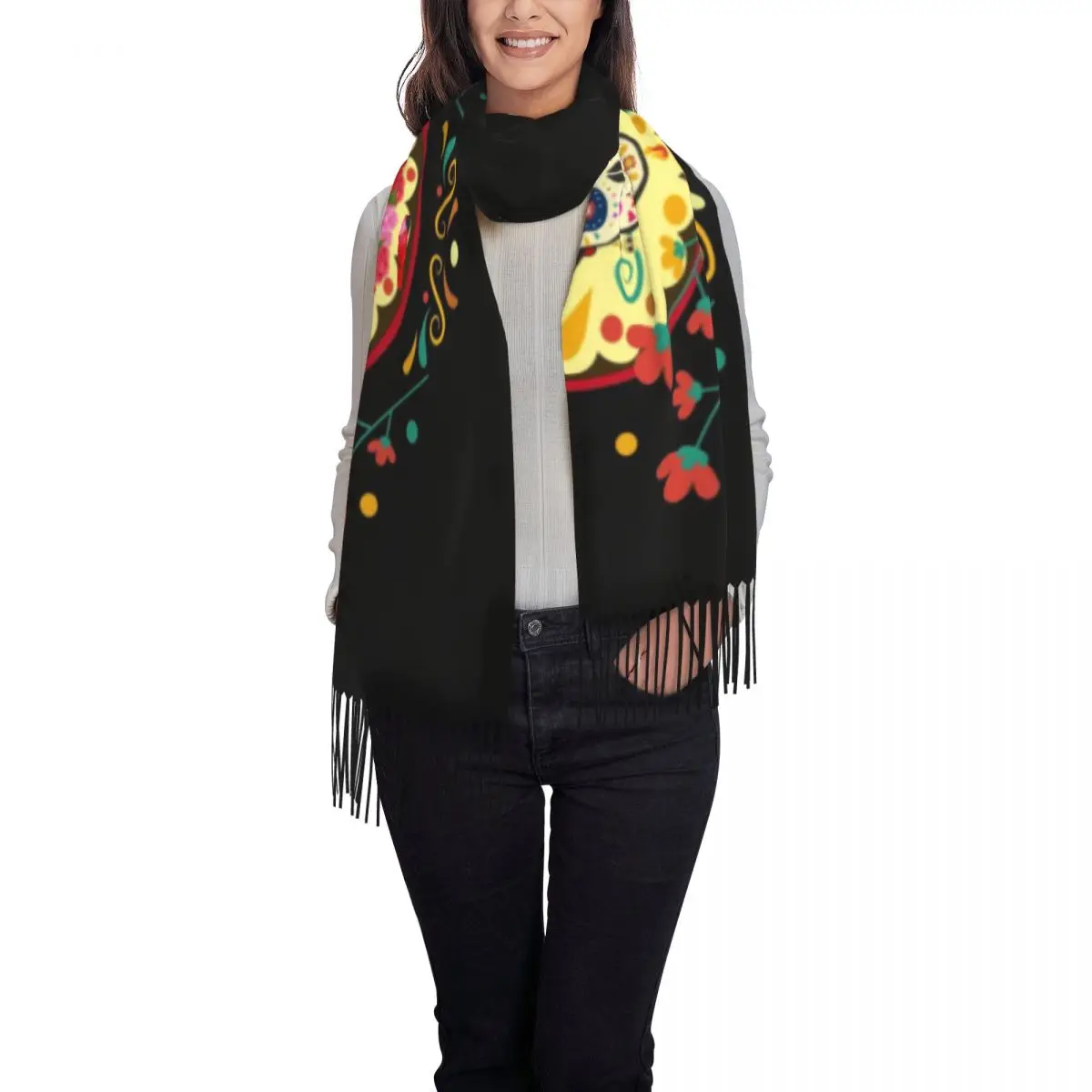 Customized Printed Frida Skull Day Of Deads Scarf Men Women Winter Warm Scarves La Calavera Catrina Shawls Wraps