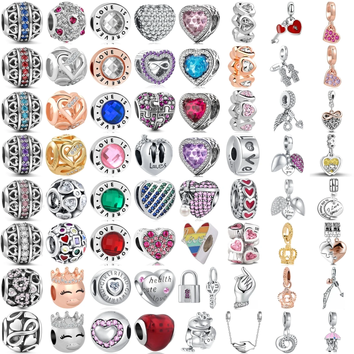 925 Sterling Silver Heart Crown Charms Beads Multicolor Crystal Infinity Love Dangle Pendant Fit Original DIY Jewelry Gift