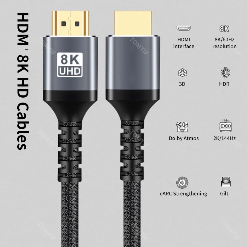 8K 60Hz HDMI-compatible Cable 48Gbps EARC HDR High Speed Audio Video Cable 4K 144Hz for TV Box PS5 Projector Cord HDMI2.1 5m 3m