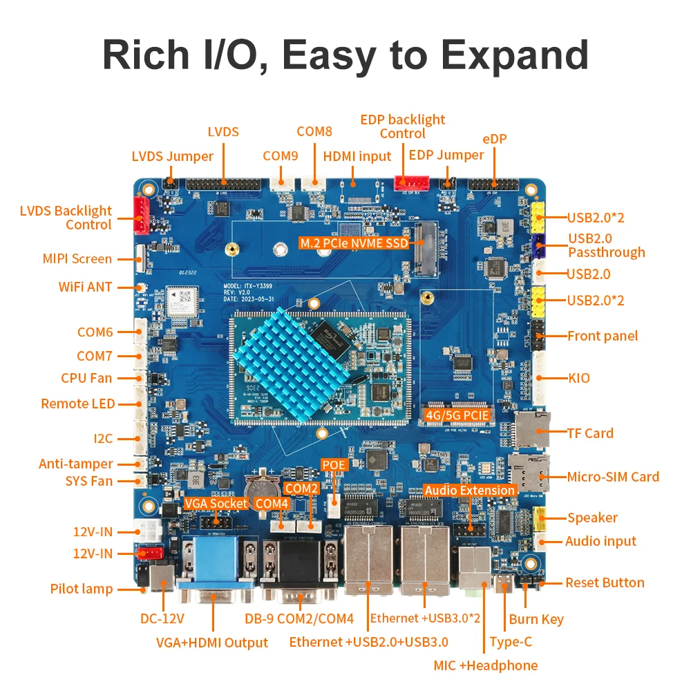 Scheda Android Arm Rockchip versione ad alta velocità integrata eMMC RK3399 Cortex Hexa Core SBC Schede madri di sviluppo per computer singoli