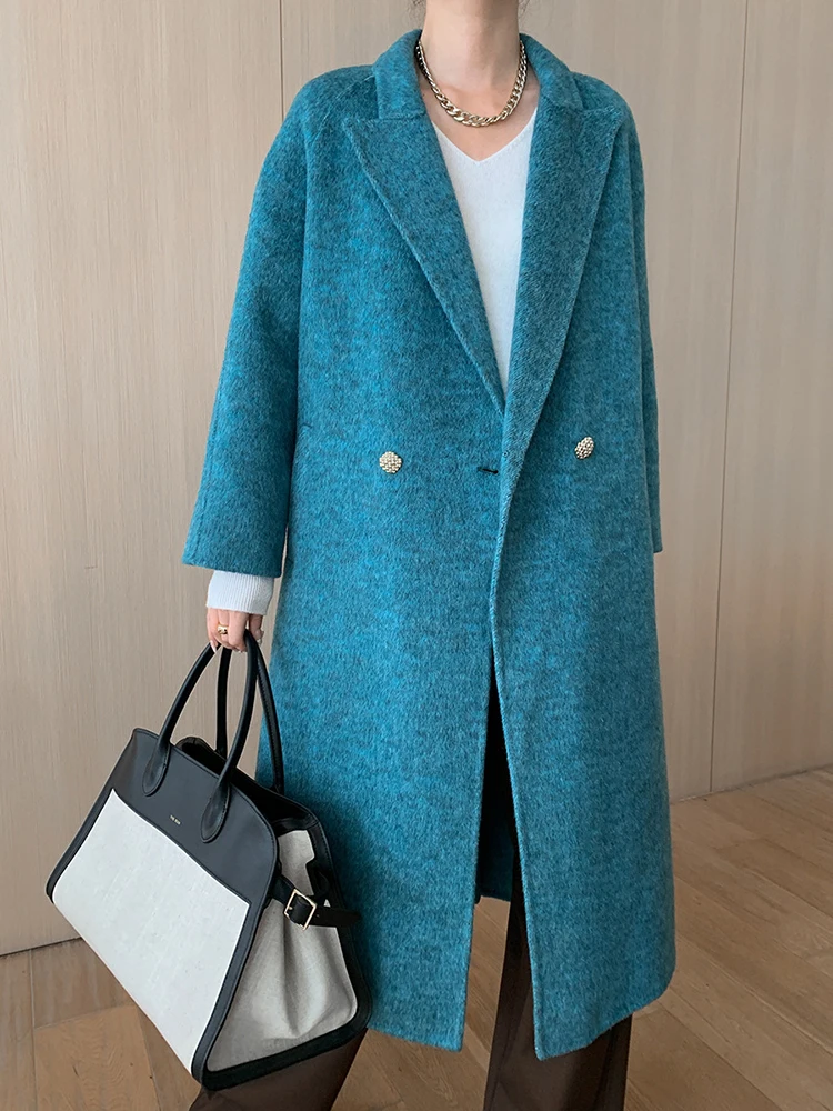 Camel Yellow Double Breasted Big Size Woolen Coat New Lapel Long Sleeve Women Jacket Fashion Tide Autumn Winter