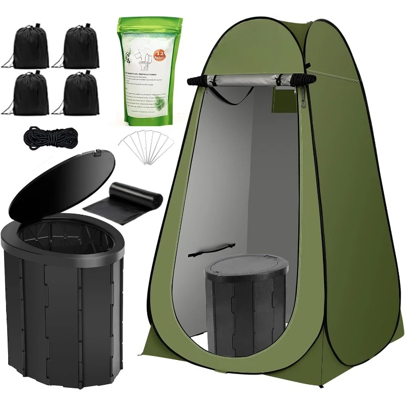 home.home.Portable Toilet Kit For Adults, Up Privacy Tent,12 pack Liquid Waste Gel, Washable Foldable For Travel,RV,Outdoor