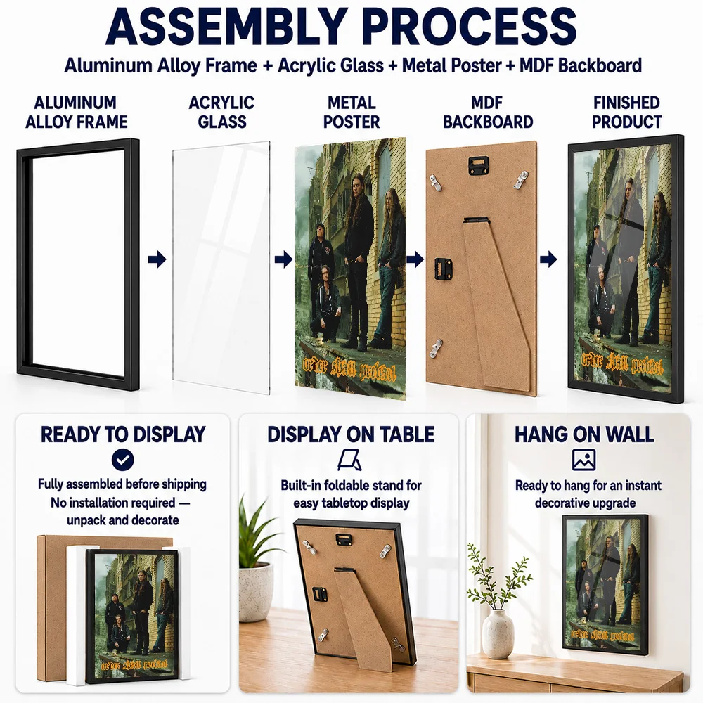 Heavy Band In Post-Apocalyptic City Metal Poster With Aluminum Alloy Frame Personalized Recording Tribute Wall Art For Home Bar