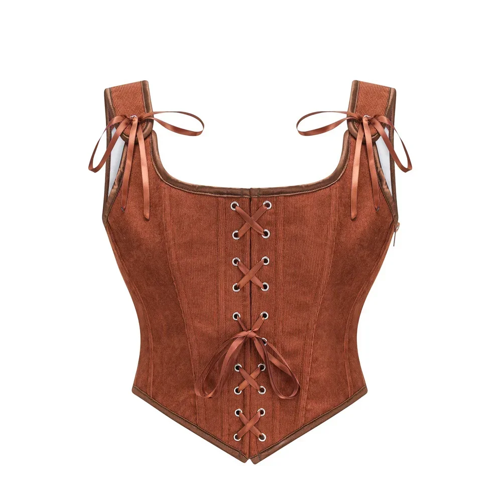 Brown Fashion Women Corset Crop Tops Camisole Underwear Female Bustier With Straps Side Zipper Push Up Corselet Vest