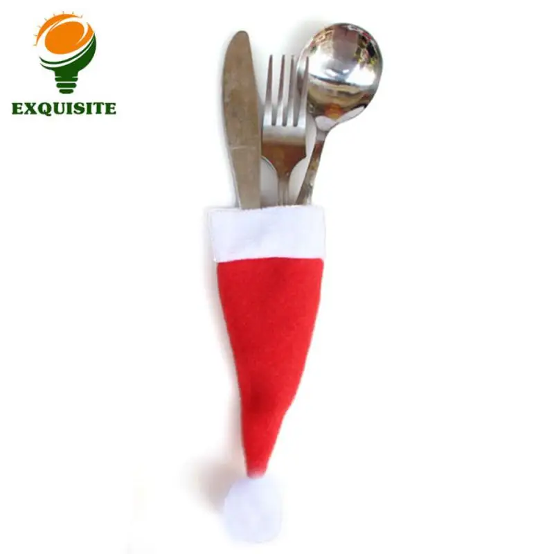 Christmas Decoration Tableware Holder Bag Home Kitchen Decor Ornament Christmas Hat Fork Knife Cutlery Bag Navidad New Year Deco