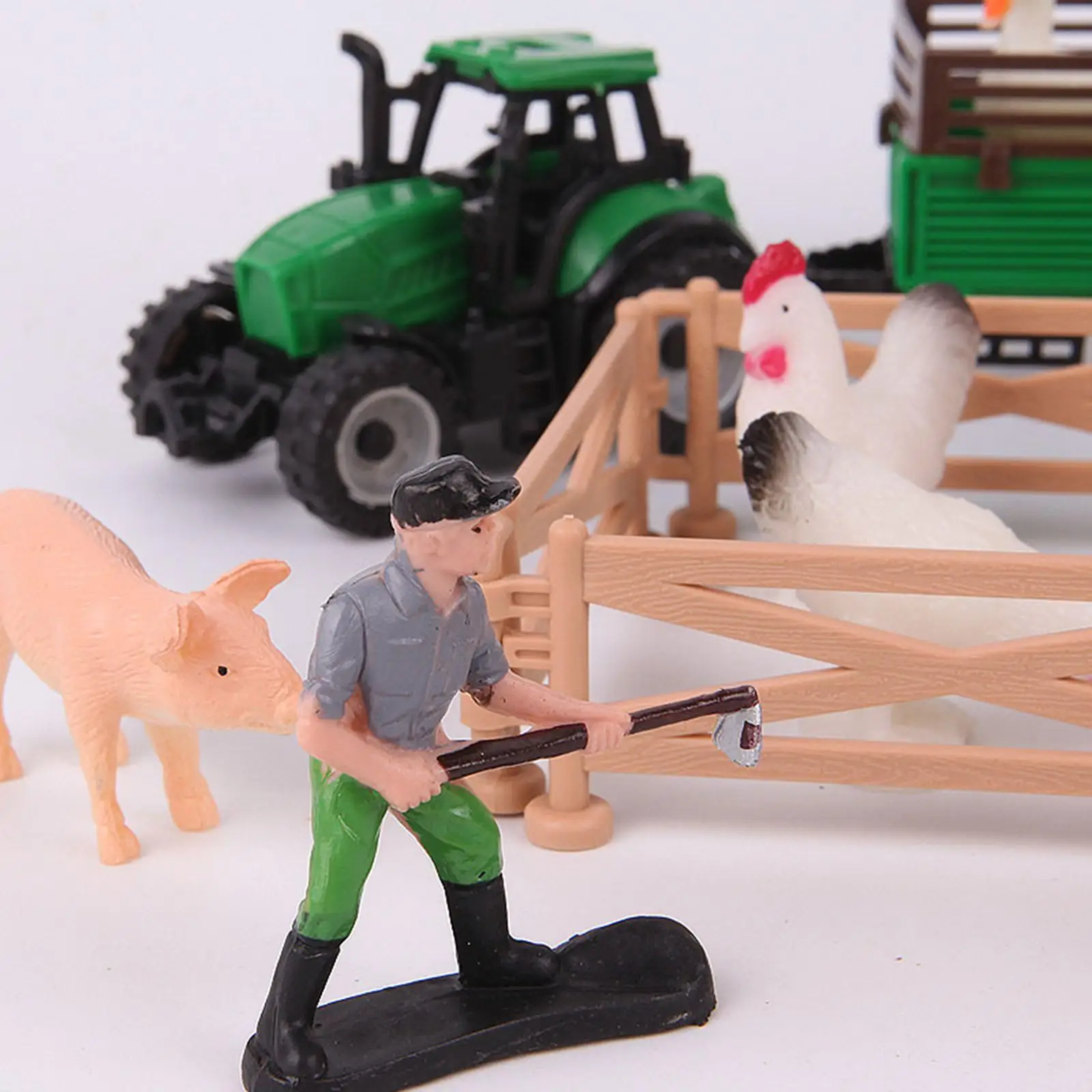 Cute Mini Fence Farm Playset Simulation Barn Animals Figures Set for Kids Creative Diorama Props