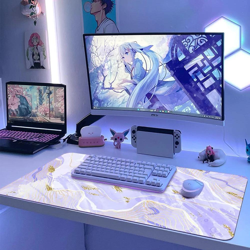 Purple Mouse Pad Strata Liquid Mousepad Rubber Keyboard Memo Pad Lilac Mous Pad Kawaii Aesthetic Accessories Marble Mat for Desk