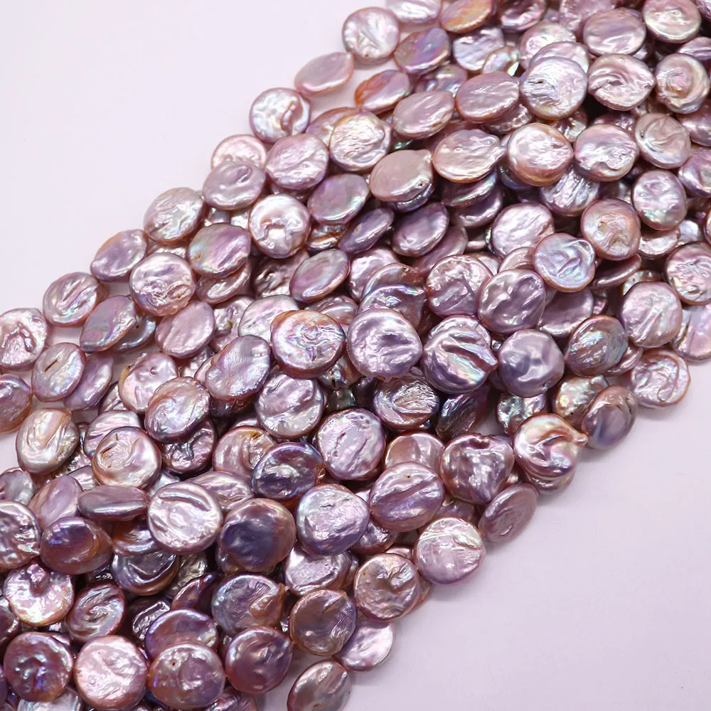 

Natural Freshwater Pearl Round Button Shape Beads Purple Baroque Pearl Straight Holes Loose Bead 1 Strand DIY Necklace Jewelry