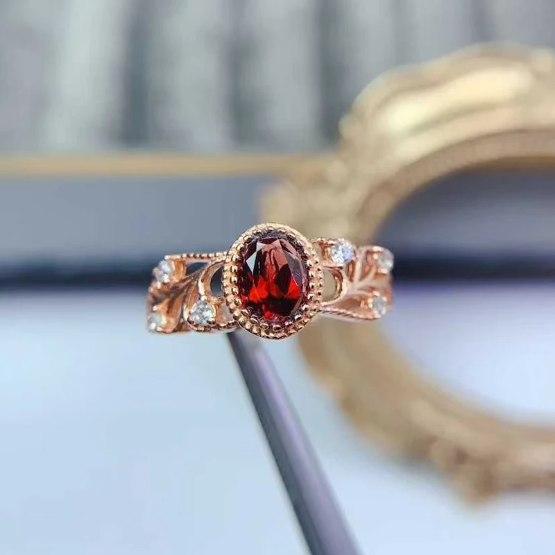 

Pure 925 Silver Ring for Women Genuine Garnet Ring 5mm*7mm 0.7ct Natural Garnet Jewelry