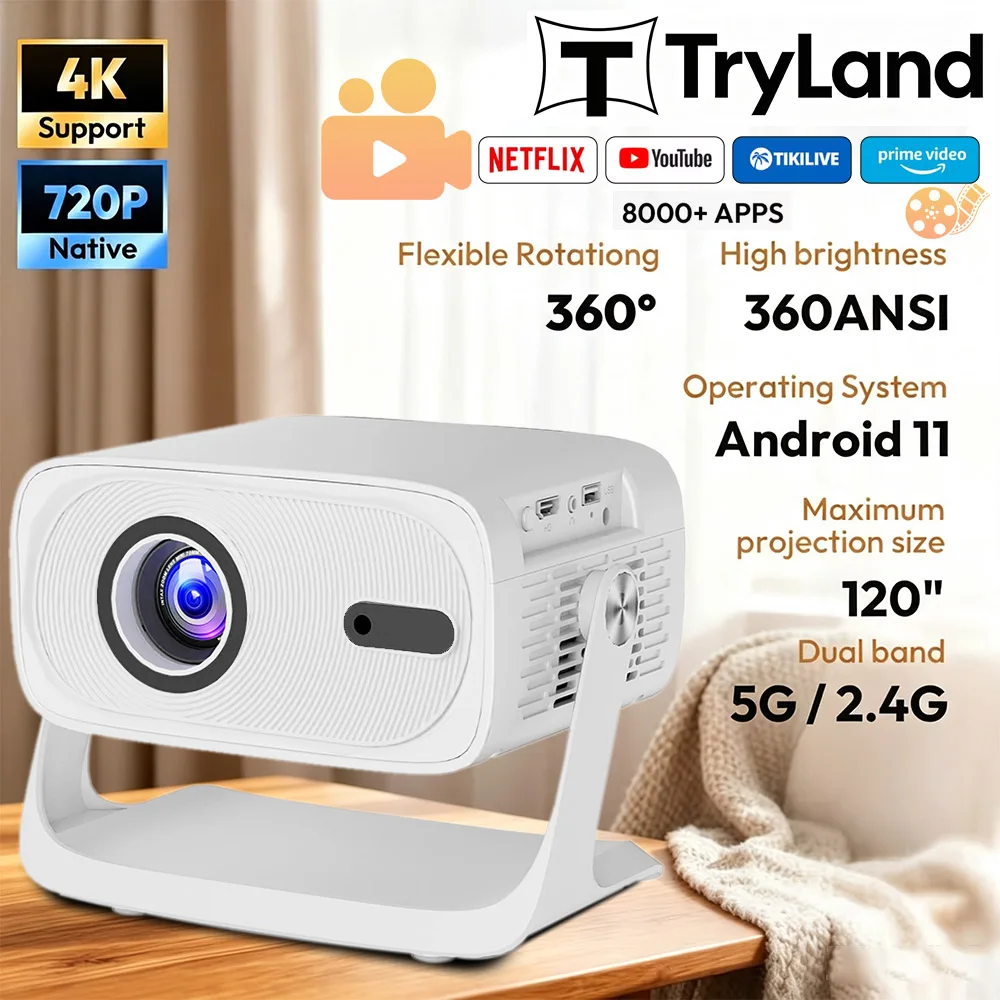 Portable Projector 4K Video Decoding Support Full HD 1080P Built in Bluetooth WIFI Android For Home Outdoor Cinema Projector