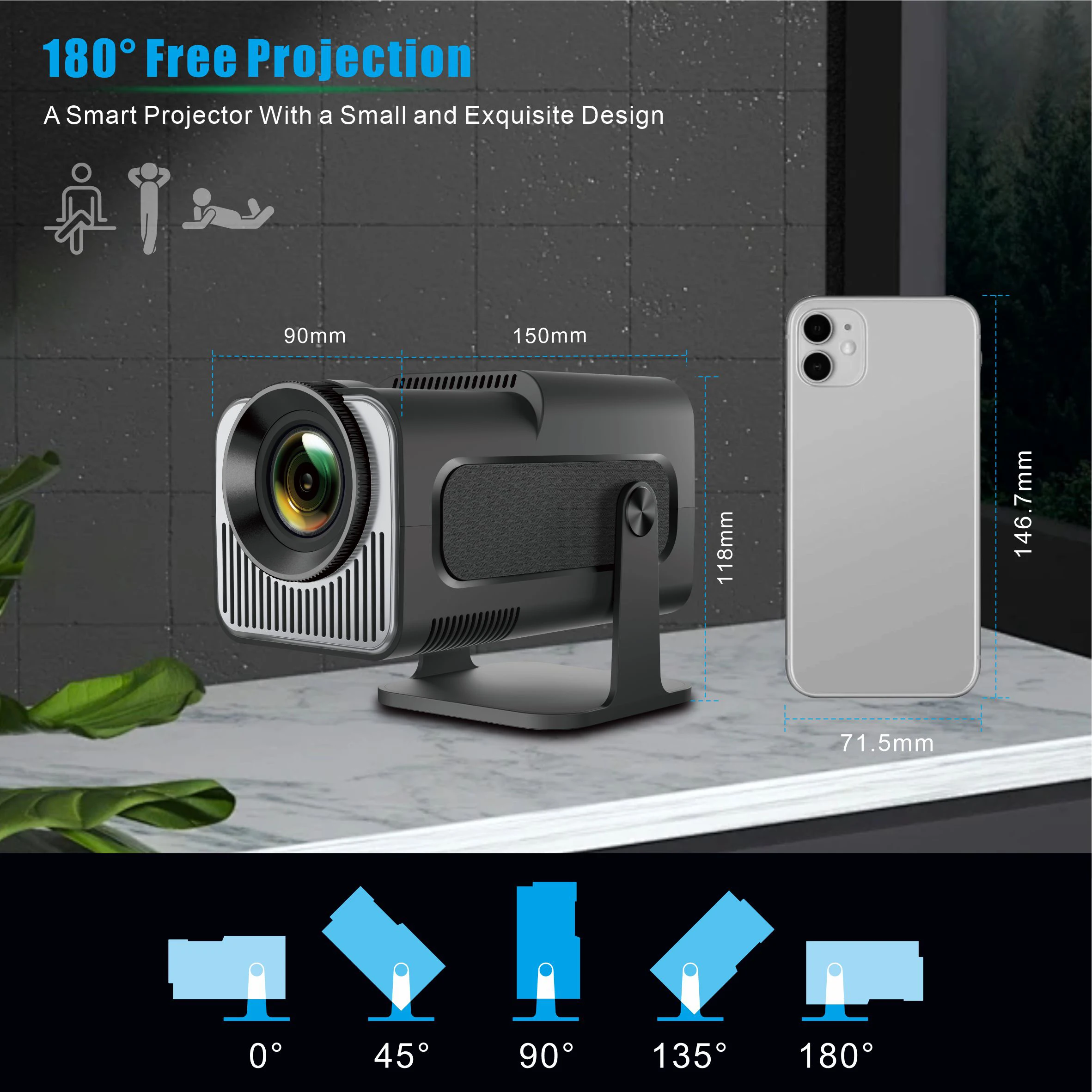 Imagem -04 - Dual Band Wireless Projetor Android 11 720p Nativo Bluetooth 5.0 4k 300ansi Portátil 180 ° Rotativo Cinema ao ar Livre