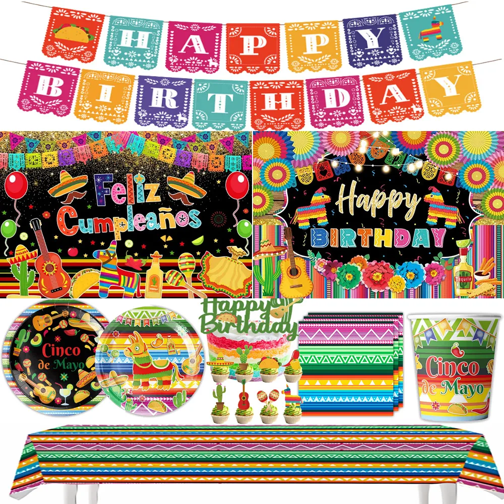 Mexico Cactus Festival Theme Kid Birthday Party Disposable Tableware Plates Cups Napkins Mexican Cinco De Mayo Baby Shower Decor