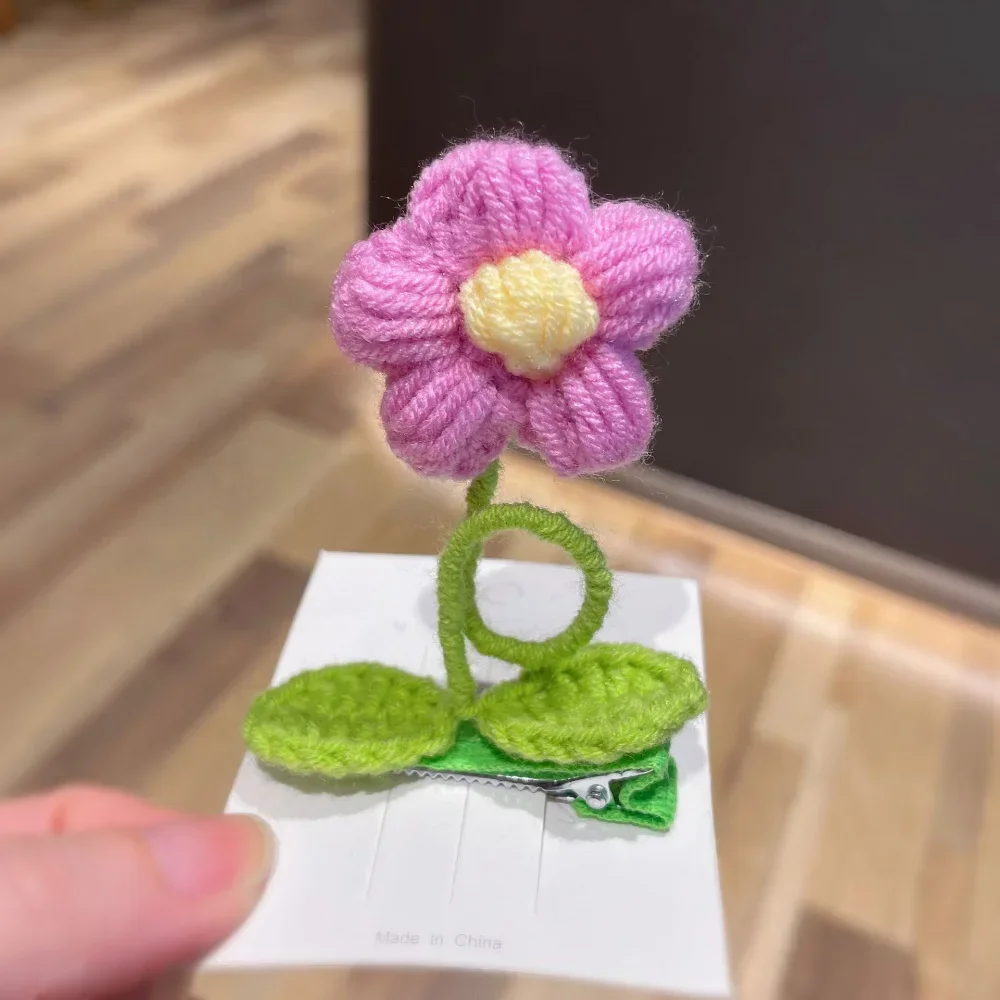 Handmade Knitting Wool Hair Clips for Children Creative Flower Interesting Alligator Headwear Girls Kids Hair Accessories