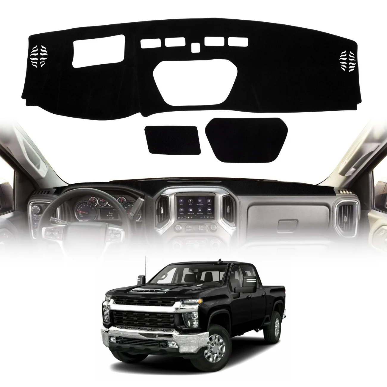 

Коврик-накладка на приборную панель для Chevrolet Silverado 1500 2500HD 3500HD 2019-2025 и GMC Sierra: аксессуары, защита от солнца, для интерьера