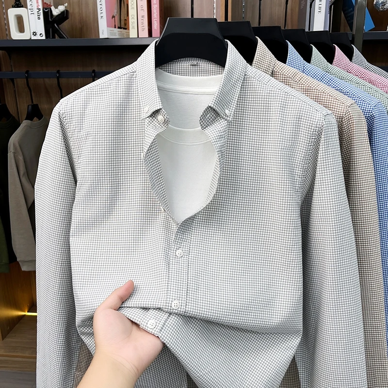 100% cotton long sleeve checkered shirt men's high-quality luxury comfort skin friendly business casual fashion autumn new top