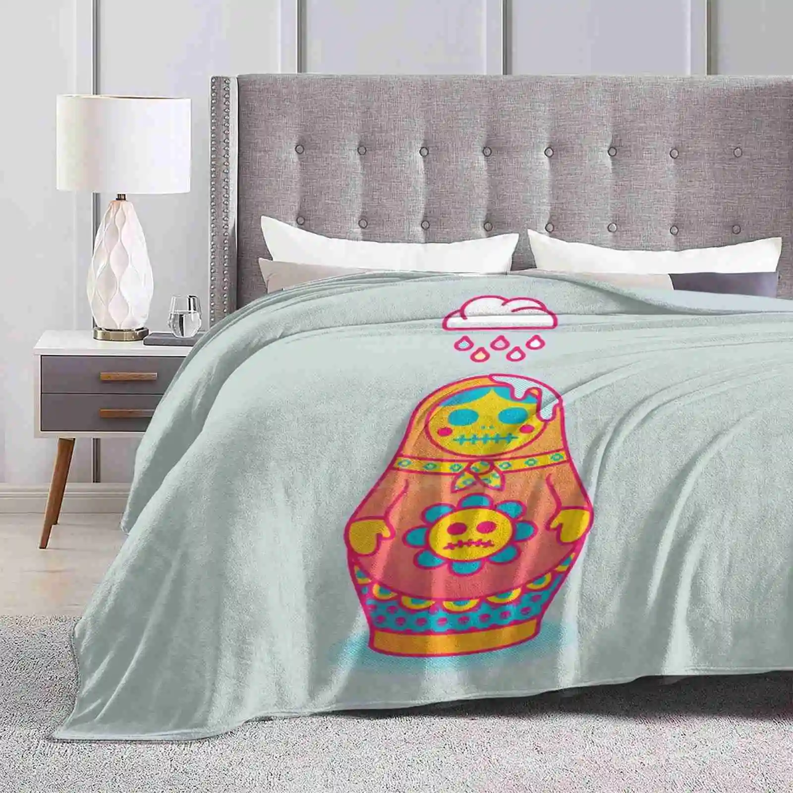 Dead Inside Four Seasons Comfortable Warm Soft Throw Blanket Russian Doll Lowbrow Halftone Skull Flower Pattern