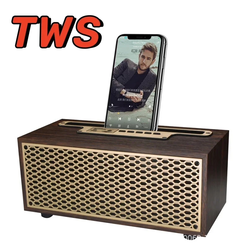 المحمولة FM/AM/SW خمر الخشب الحبوب سمّاعات بلوتوث TWS مضخم صوت لاسلكي راديو FM هدية ستيريو حامل هاتف المحمول Soundbox #4