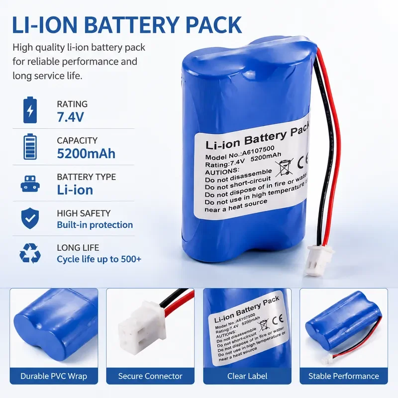 Replacement Lithium Battery Compatible with A6107500 Model High Capacity Rechargeable Power Cell for Electronic Devices