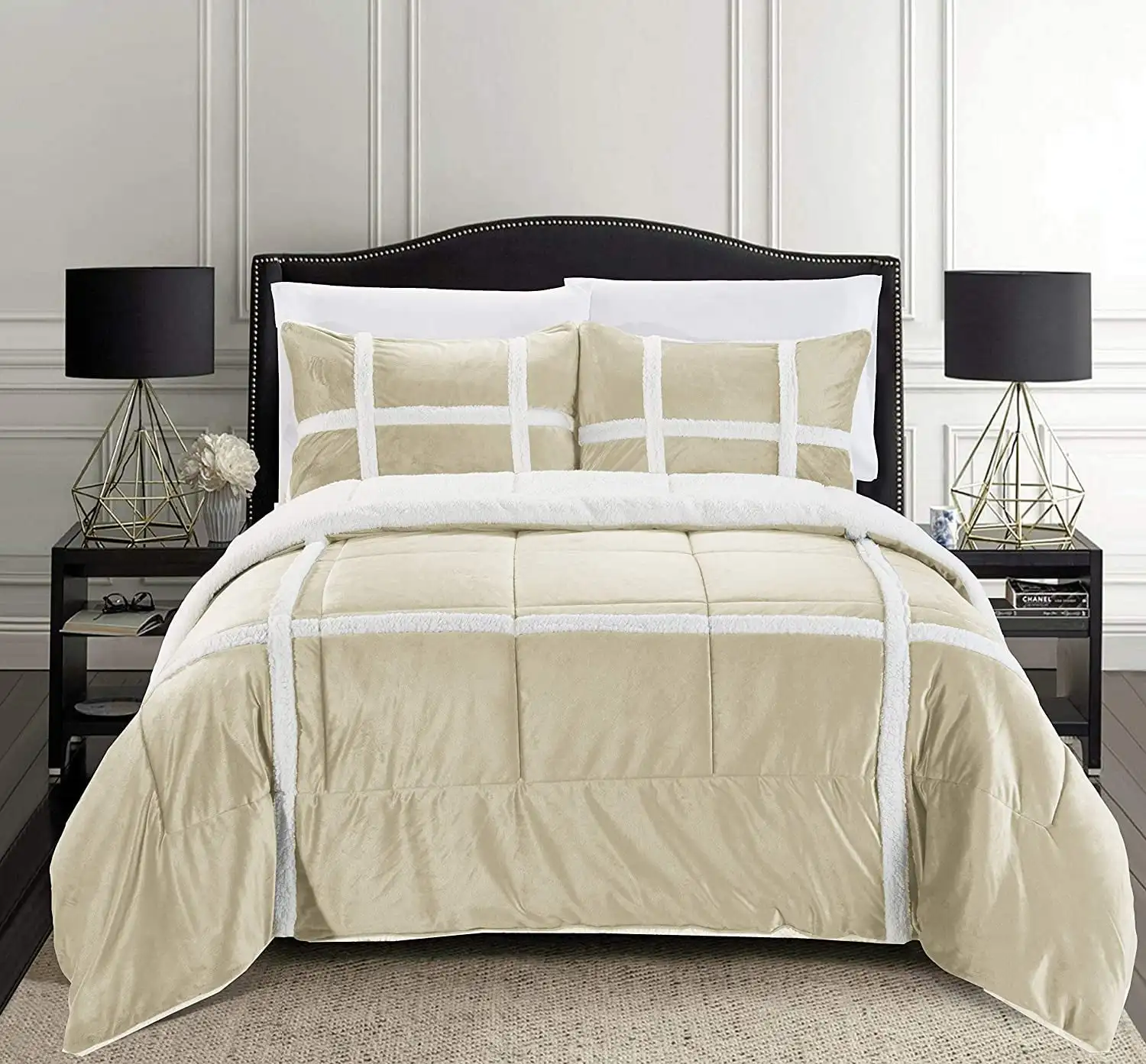 

Stripe Lined Microfiber Reversible Comforter Set King/California King Mocha-Taupe