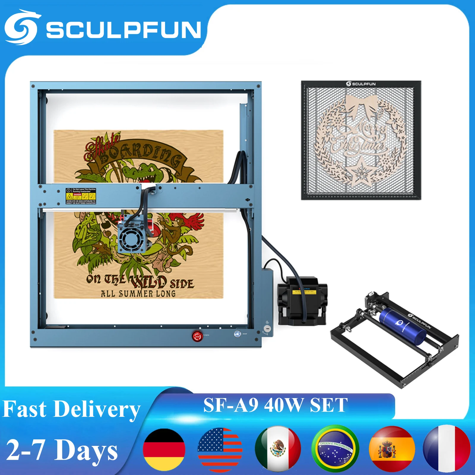 

SCULPFUN SF-A9 Laser Engraving Machine CNC Laser Cutter and Engraver Honeycomb Board Rotary Roller With Automatic Air Assist