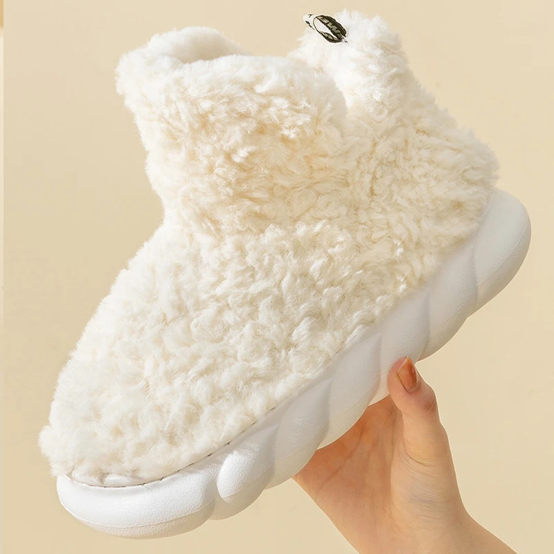 Comwarm Fur Slippers For Women Winter 2023 New Warm Cozy Furry Boots For Home Indoor Cute Soft Sole Plush Slides For Cotton Shoe