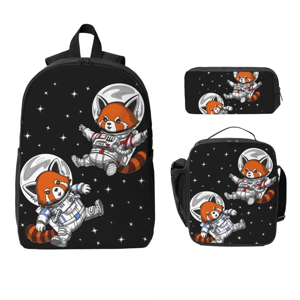 Red Panda Bear Astronauts Backpack Student Boys Girls BookBag School Bag Laptop Shoulder Bag 3ps Insulated Lunch Bag Pencil Case