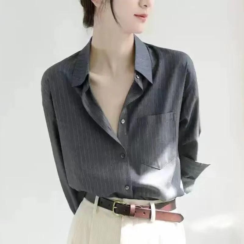 

Fashionable Textured Shirt for Women Oversize Loose Striped Silhouette Shirt
