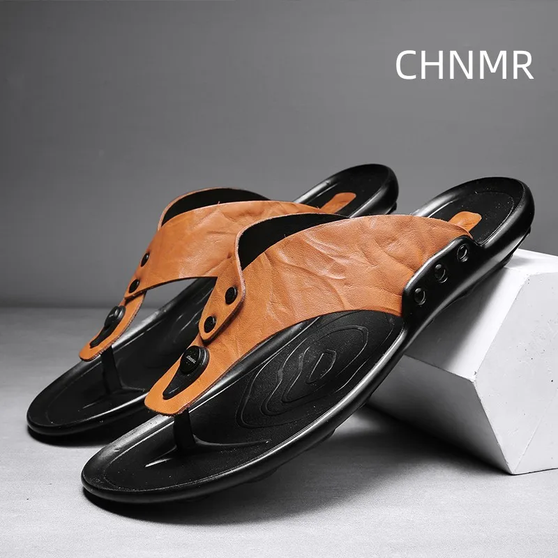 Chanclas informales resistentes al desgaste para hombre, antideslizantes, planas, transpirables, a la moda, ligeras, combinan con todo, zapatillas de playa, Verano