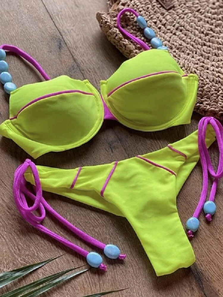 Sexy Bikini 2022 Push Up Bikini Set Yellow Swimwear Women Micro Swimsuit Female Bandage Biquini Beach Wear Swimming Two-Piece