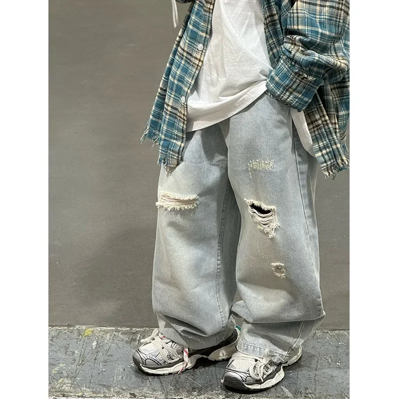 Baoduo Children's Clothing Boys' Jeans 2024 Autumn New Children's Boys and Girls Ripped Trousers Fashion