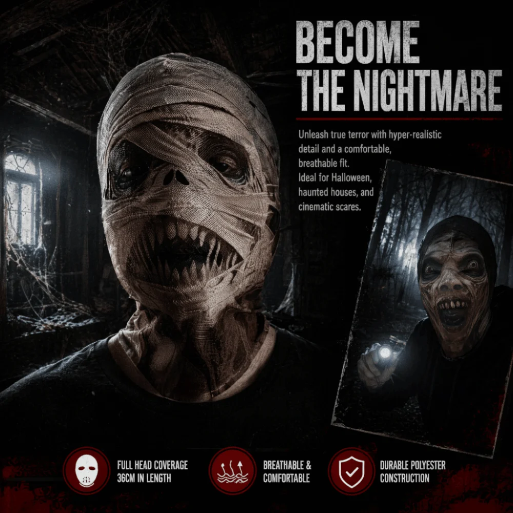 Funny 2D Flat 3D Digital Print Mask Realistic Terrifying Cosplay Horror Mask Lightweight Breathable Mesh Mask Haunted Chase