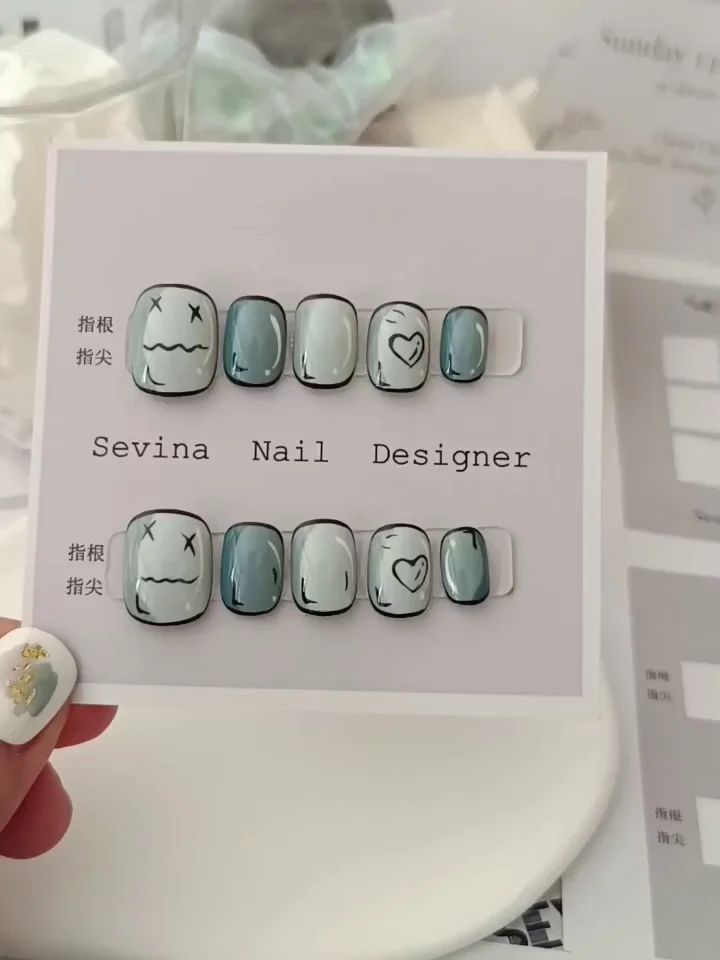 Two-dimensional ins style customized comic hand-painted cartoon manicure handmade wearable finished nail polish