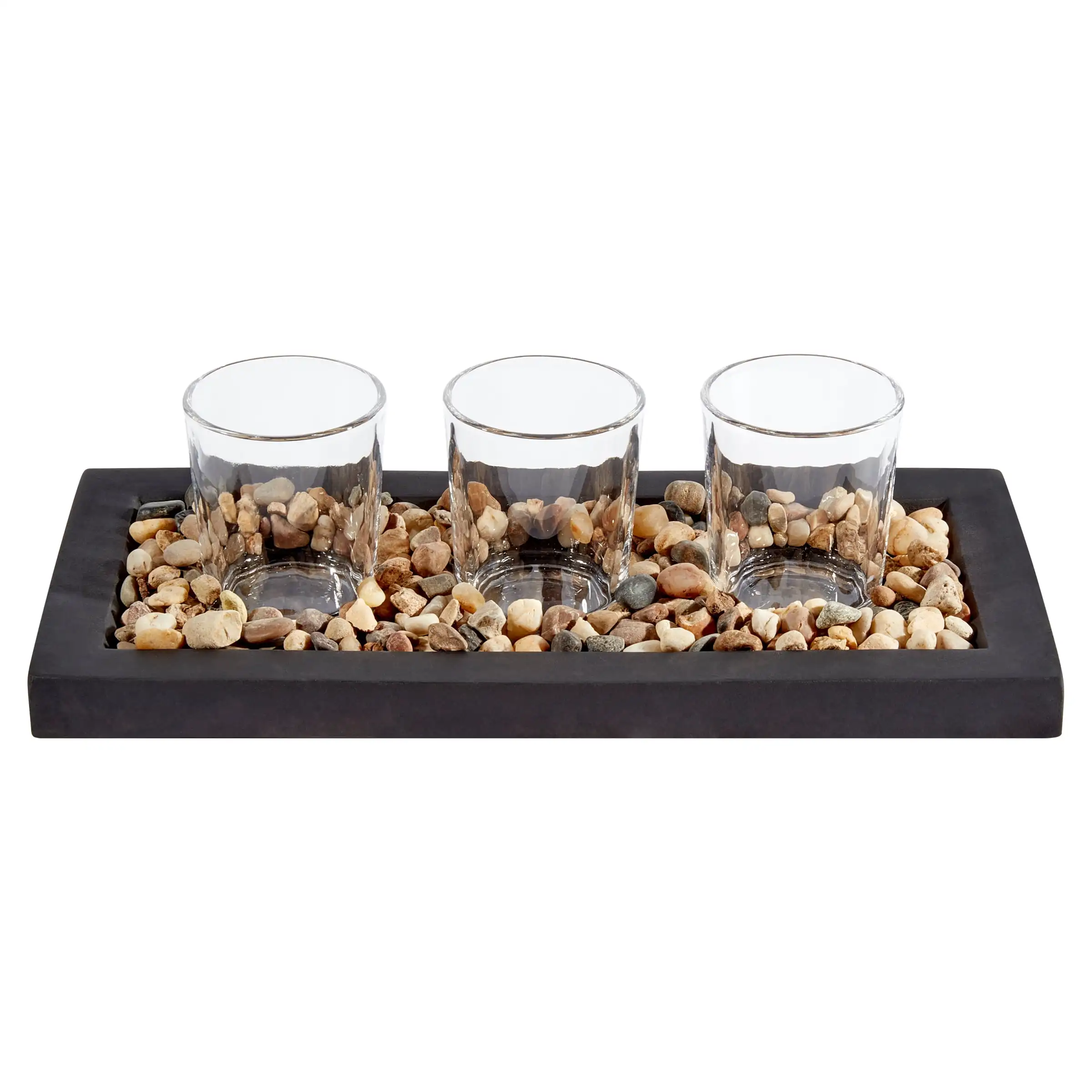 Decorative Clear Glass Tealight Candleholders with Rocks and Ceramic Base, 4"